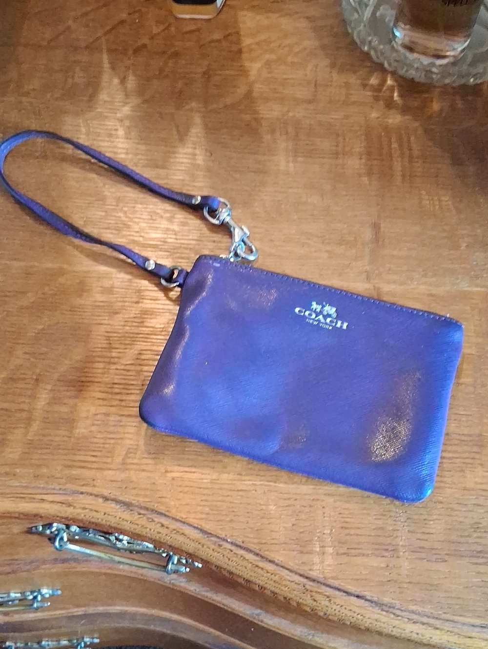 Coach Purple Leather Wristlet with Detachable Strap